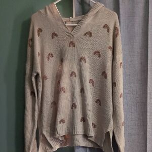 Rainbow Knit Hooded Sweater /Lg